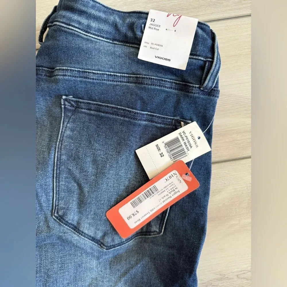 Vigoss Jagger Mid Rise Bootcut Jeans Blue 32 NWT